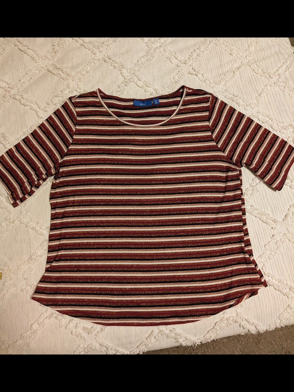 Apt. 9 Women’s Burgundy And Rust Striped Short-Sleeve Top